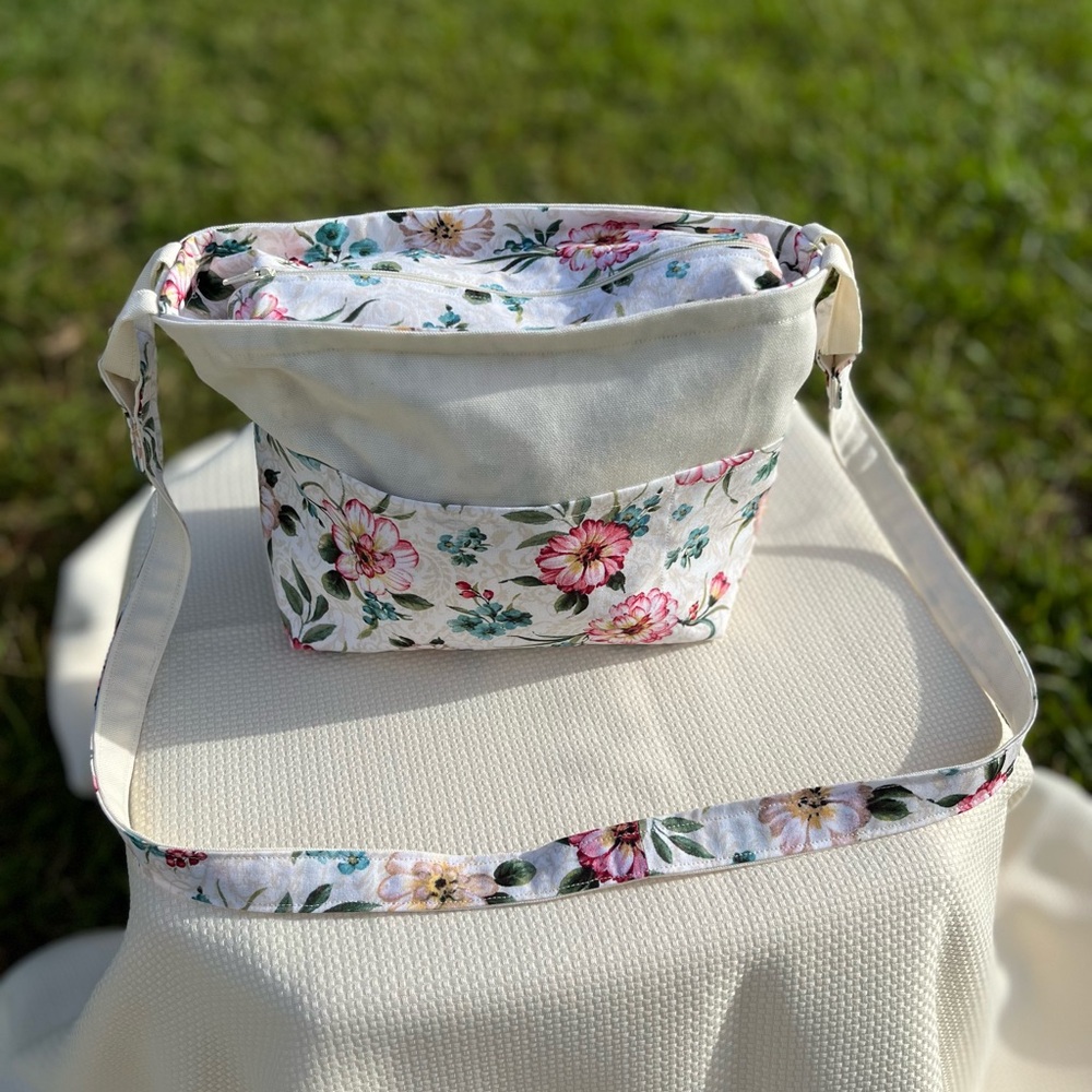 Ivory and floral handmade purse